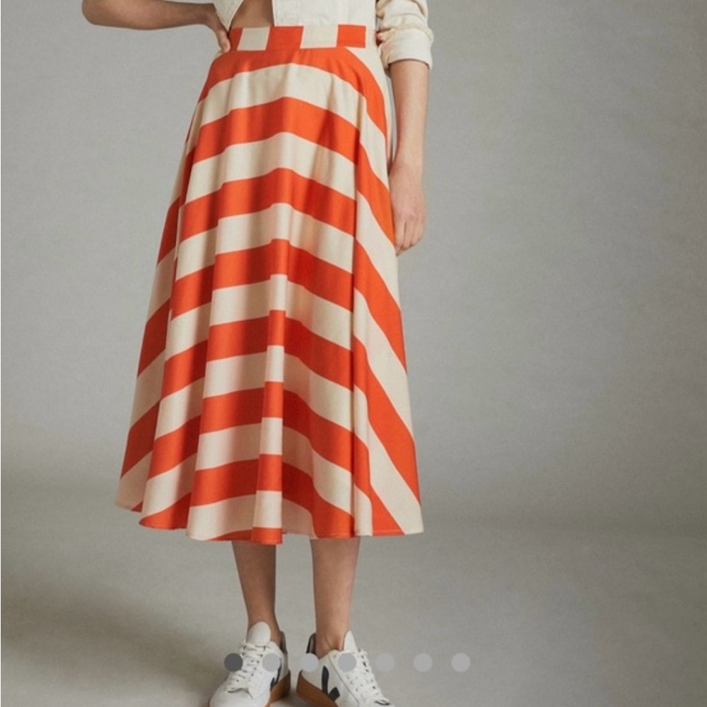 Anthropologie Orange and Cream Striped Maxi Skirt